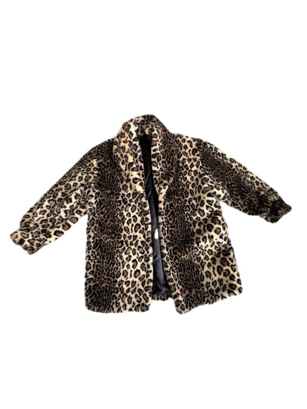 Leopard Print Fur Trench Coat - Black & Tan
